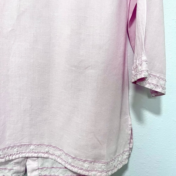 Edward Light embroidered Pink iris Linen Shirt MEDIUM - Picture 9 of 9